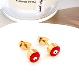 Boucles D'oreilles Tige Oeil De Chat Rouge Plaqué Or 18 Carats