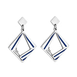 Stainless Steel Small Rhombus + Large Rhombus Hollow Mixed Color Stud Earrings