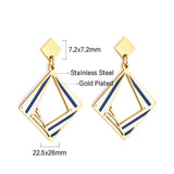 Stainless Steel Small Rhombus + Large Rhombus Hollow Mixed Color Stud Earrings