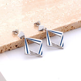 Stainless Steel Small Rhombus + Large Rhombus Hollow Mixed Color Stud Earrings