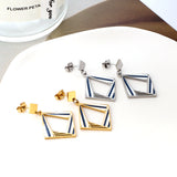 Stainless Steel Small Rhombus + Large Rhombus Hollow Mixed Color Stud Earrings