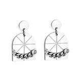 Stainless Steel Small Round + Large Window With Chain Stud Earrings