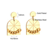 Stainless Steel Small Round + Large Window With Chain Stud Earrings