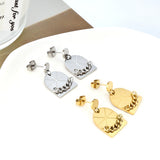 Stainless Steel Small Round + Large Window With Chain Stud Earrings