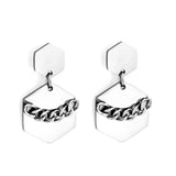 Stainless Steel Small Hexagon + Large Hexagon with Chain Stud Earrings