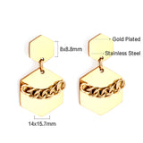 Boucles d'oreilles petit hexagone + grand hexagone en acier inoxydable avec chaîne