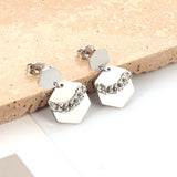 Stainless Steel Small Hexagon + Large Hexagon with Chain Stud Earrings