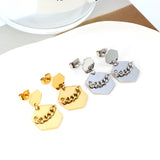 Stainless Steel Small Hexagon + Large Hexagon with Chain Stud Earrings