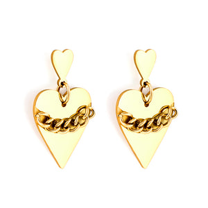 Anti-Allergy Small Heart+Large Heart with Chain Stud Earrings