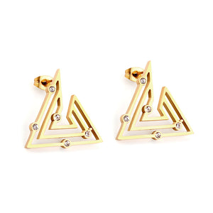 Stainless Steel Triangle with 5 Diamonds Stud Earrings