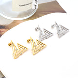 Stainless Steel Triangle with 5 Diamonds Stud Earrings