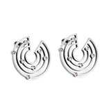 Stainless Steel Round with 7 Diamonds Stud Earrings