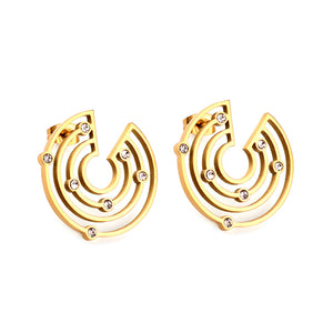 Boucles d'oreilles rondes en acier inoxydable avec 7 diamants