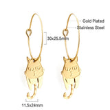 Fashion Stainless Steel Circle with Cat Earrings