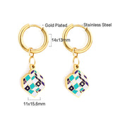 Fashion Circle with Rubik's Cube Mixed Color Earrings