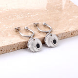 Fashion Half Circle Steel Ball with Shell Black Stud Earrings