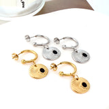 Fashion Half Circle Steel Ball with Shell Black Stud Earrings