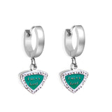 Fashion Camber Buckle Heart Shaped Green With English White Diamonds Earrings