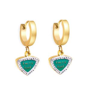 Fashion Camber Buckle Heart Shaped Green With English White Diamonds Earrings