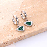 Fashion Camber Buckle Heart Shaped Green With English White Diamonds Earrings