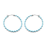 Stainless Steel Round Blue Hoop Earrings