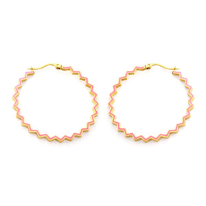 Stainless Steel Round Pink Hoop Earrings