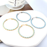 Stainless Steel Round Blue Hoop Earrings