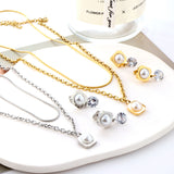 Round Corner Square White Pearl with Diamond Double Chain Jewelry Set