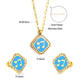 Square Blue Musical Note With Heart Jewelry Set