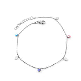 Stainless Steel 3 Palms + 3 Mixed Color Cat's Eyes Anklet