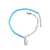 Fashion Half Blue Beads + Chain With Lobster Clasp Anklet