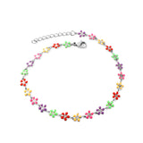 Bracelet de cheville en acier inoxydable avec 25 fleurs de pêcher de couleurs mélangées