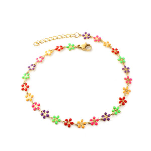 Bracelet de cheville en acier inoxydable avec 25 fleurs de pêcher de couleurs mélangées