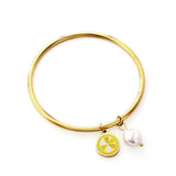 Mixed Colors Lemon Slices With Shaped White Pearl Hard Bracelet