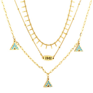 Accessoires Pyramide Bleue + Accessoire Double 11 + Collier Chaîne Triple Chaîne