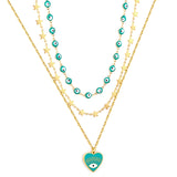 Green Heart-shaped Eye Accessory+Star with Chain + Green Eyeball Chain Triple Chain Necklace