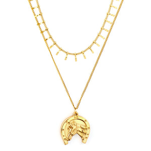 Half Round Horse Head Accessory + Chain Double Chain Necklace