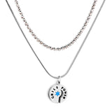 Blue Lucky Star Round Accessory+White Diamond with Chain Double Chain Necklace