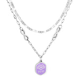 Hexagone violet avec coeur + Double 11 + Double 8 Accessoires + Chaîne Collier Double Chaîne