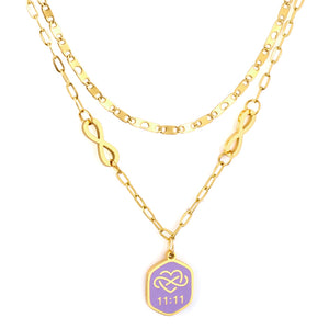 Purple Hexagon with Heart + Double 11 + Double 8 Accessories + Chain Double Chain Necklace