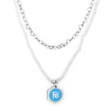 White Pearl Chain with Hexagon Fe Blue Accessories + Chain Double Chain Necklace