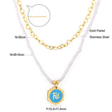 White Pearl Chain with Hexagon Fe Blue Accessories + Chain Double Chain Necklace