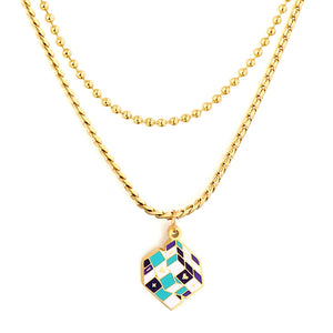 Mixed Color Rubik's Cube Accessory+Chain Double Chain Necklace