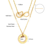 Circle Accessory with Double Steel Ball + Heart Accessory with Chain Double Chain Necklace