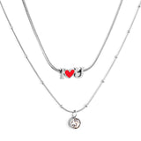 Collier I Heart U rouge en acier inoxydable, accessoires avec diamants, Double chaîne