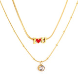 Stainless Steel I Heart U Red Accessories with Diamonds Double Chain Necklace