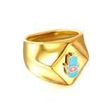 Anillo Accesorio De Palma De Acero Inoxidable Chapado En Oro De 18k