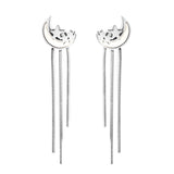 Stainless Steel White Shell Moon + Star with Length and Short Chain Earrings