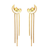 Boucles d'oreilles coquillage blanc lune + étoile en acier inoxydable avec longueur et chaîne courte