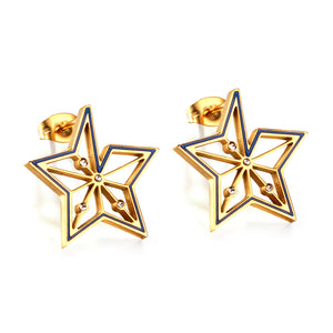 Boucles d'oreilles creuses pentagramme en acier inoxydable